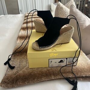 Peep toe suede espadrilles wraparound ankle strap